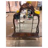 Antique Carved Wood Tri Panel Dresser Mirror