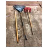 Lot of 3 Yard Rakes and Garden Cultivator