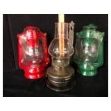 Lot of 3 Lanterns Including Glass Oil Lamp