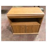 Oak Finish Swivel Top TV Cabinet on Casters