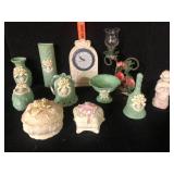 Lot of 11 Green and Ivory Rose Cameo Giftware