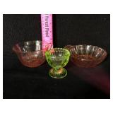 Lot of 3 Pink and Green Depression Glass
