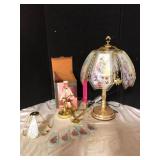 Pair of Brass Tone Glass Panel Touch Lamps