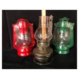 Lot of 3 Lanterns Including Glass Oil Lamp
