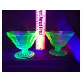 Pair of Block Optic Green Uranium Sherbets