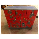 Folk Art Oilcloth Covered 9 Drawer Chest