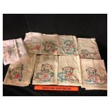 Set of 9 Kitten Embroidered Flour Sack Towels