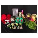 Lot of Frog Plush Figurines and Rain Gauge