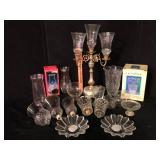 Brass Candelabra Crystal Vase and Glassware Lot