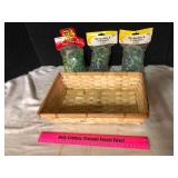 Woven Wood Tray Basket and 3 Bags of Marbles