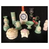 Lot of 11 Green and Ivory Rose Cameo Giftware