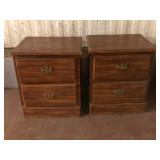 Pair of Vintage Two-Drawer Wood Nightstands