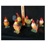 Set of 6 Resin Rooster and Hen Figurines