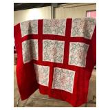 Vintage Hand Quilted Red and White Floral Quilt