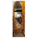 Oak Finish Oval Cheval Floor Mirror 5 ft Tall