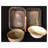 Enamelware Roaster Bowl and Strainer Pan Lot