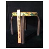 Vintage Metal Stool With Painted Floral Seat