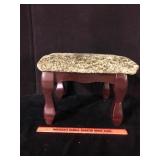 Small Vintage Wood and Velvet Footstool