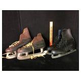 Two Pairs of Vintage Leather Ice Skates
