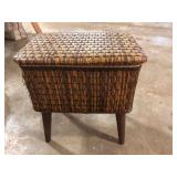 Vintage Wicker Sewing Basket Stool with Notions