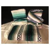 Lot of 3 Green Mexican Sarape Blankets