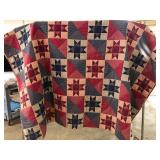 Handmade Star Pattern Quilt Red Navy and Tan