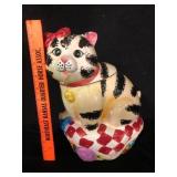 Large Ceramic Cat in Basket Cookie Jar