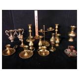 Lot of 18 Brass Candlesticks Vases and Holders