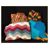 Lot of 4 Handmade Crochet Afghan Blankets
