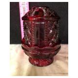 Ruby Red Pressed Glass Two Piece Fairy Lamp