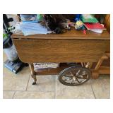 Wood Cart on Wheels w/2 folding leaves