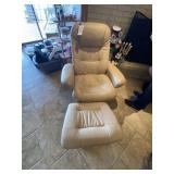 Camel Colored Leather Reclining Chair w/Footstool