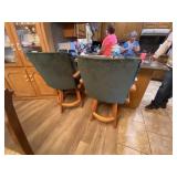 Pair Counter Height Wood Stools w/plush green upho