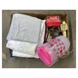 Asstd. Bed linens, plastic pitcher, egglets