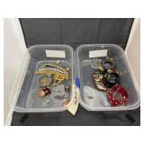 2 plastic bins w/ asstd. Costume jewelry