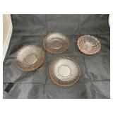3 pink glass saucers & bowls
