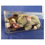 2 Ty Beanie Babies in plastic display case
