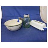 3 Pcs - Pyrex Butter Dish w/Lid - Bowl - Green Jar