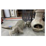 3 Pcs - Stone Bunny Statues & Small Chiminea