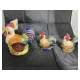 3 Pcs - Rooster Salt/Peppers & Scrub Pad Holder