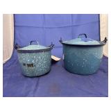 2 - Granite Pots w/Lids