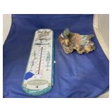2 Pcs - Metal Thermometer & Duck Figurine