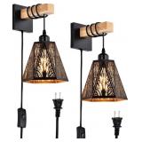 2 Ct Plug in Wall Sconces Forest Tree Black Metal