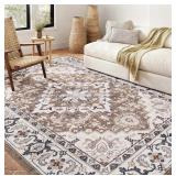 8x10 Ft Non-Slip Backing Area Rug, Low Pile, Flora