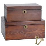 2 Pack Wooden Box with Hinge, Vintage Lock and Key