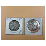 2- Walking Liberty Half Dollars