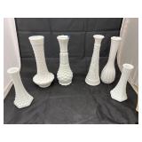 6 - Milk Glass Vases