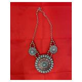 Faux Turquoise Squash Blossom Necklace
