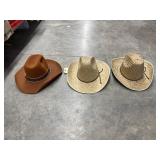 3 Western Hats - Straw & Felt 7-1/8