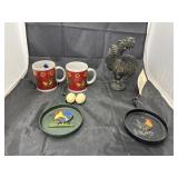 7 Pcs - Rooster Cups - Cast Iron Wall Hanging